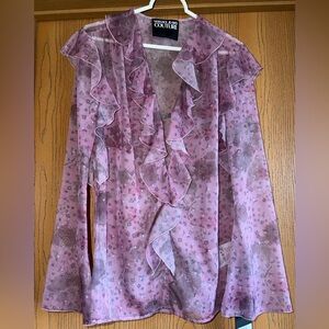 Versace Jeans Couture Floral Ruffle Sheer Blouse